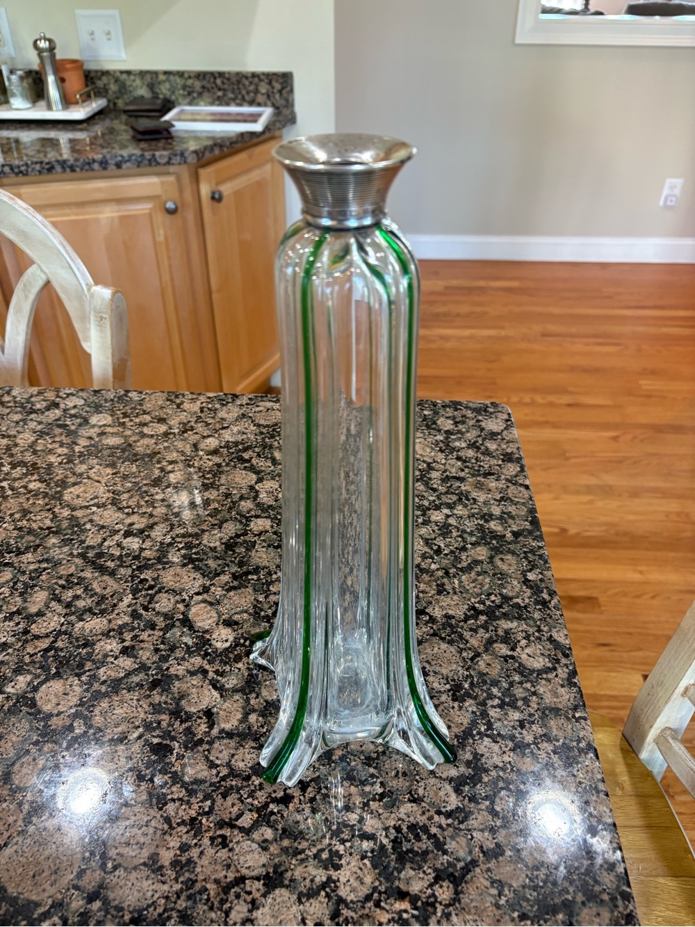 Hukin and Heath Sterling top Green & Clear Hand-Blown Glass Scent Bottle, 1900